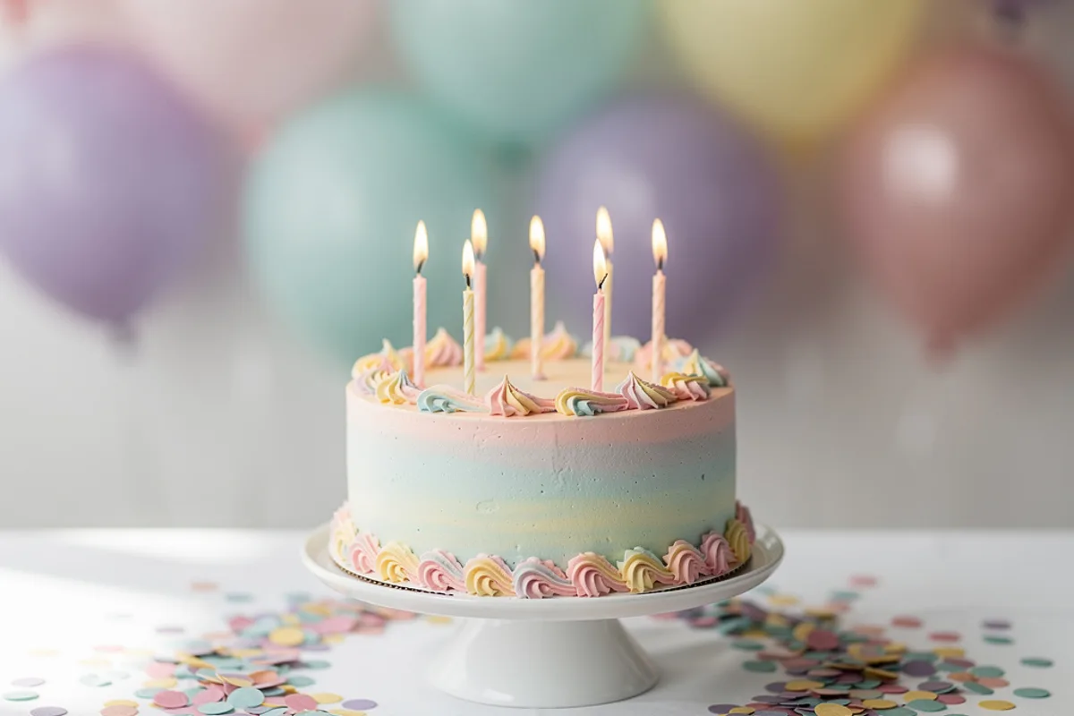 Fröhliche Geburtstagsfeier mit Kuchen, Kerzen und Dekoration